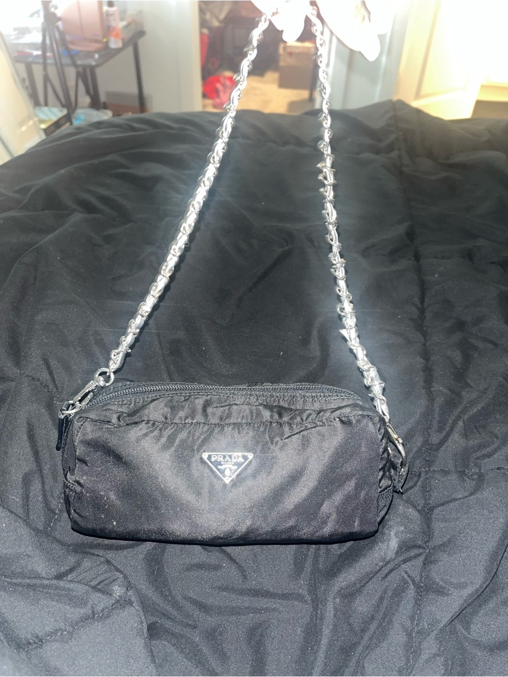 Prada Black Nylon Chain Strap Shoulder Pouch. - Picture 5 of 13